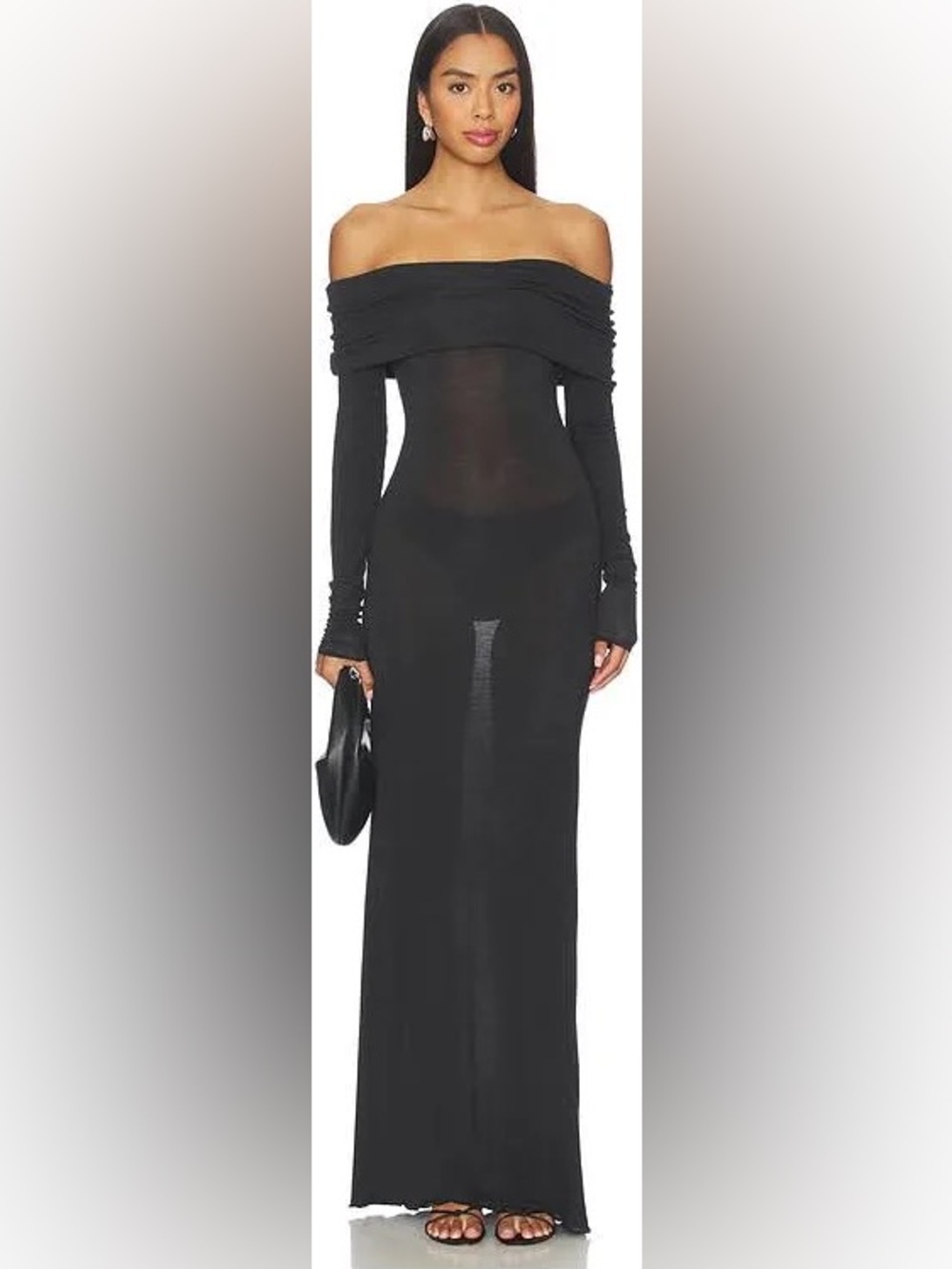 SKIMS Off-Shoulder Long Sleeve Black sheer modal Maxi Dress